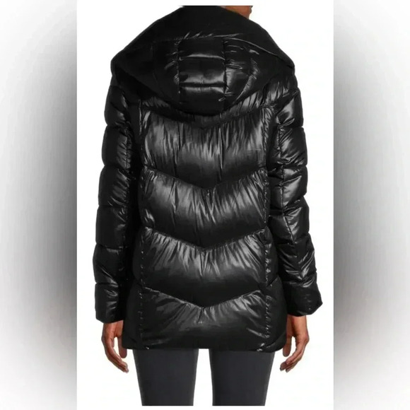 Donna Karan Black Down Puffer with Large  Collar/Hood Neckline M/L - Picture 3 of 16